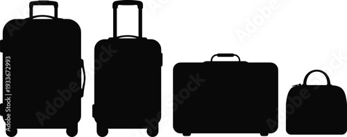 Travel Luggage and Suitcase Silhouette Set for Vacation Trip, Journey Planning and Global Tourism Adventure Design
