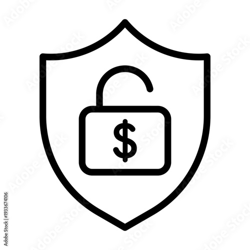 Financial security shield icon showing a padlock with a dollar sign for money protection