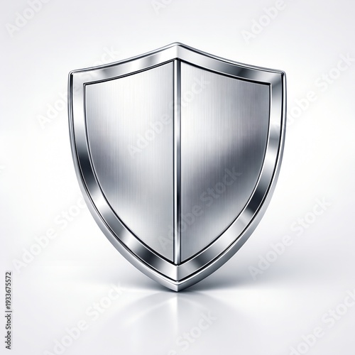 3D polished silver shield icon for protection and cyber security