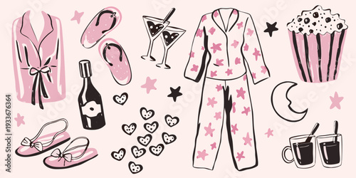 A cozy collection of self care items in shades of pink and black
