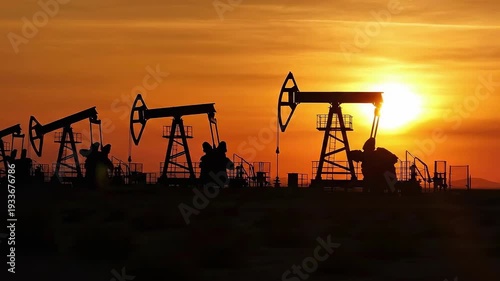 Silhouette of Oil Pumps at Sunset