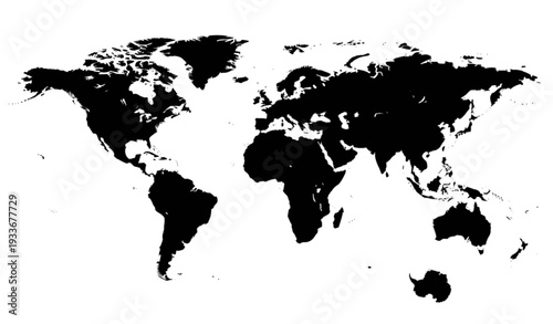 A black silhouette of the world map on a white background