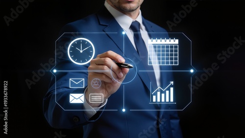 Businessman interacting with digital icons