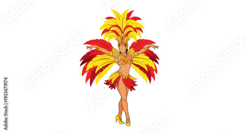 Carnival Dancer in Vibrant Feathered Costume, Festive Celebration