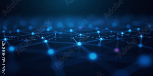 An abstract blue background featuring glowing digital light effects and network lines creates a powerful science technology wallpaper with a vector art star explosion pattern