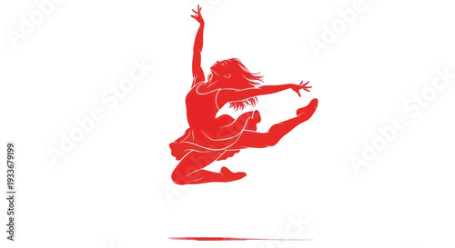 Dynamic Red Silhouette of a Dancer Leaping Gracefully on White Background