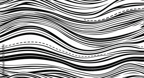 Abstract Black and White Wavy Lines Pattern, Dynamic Flowing Curves Background
