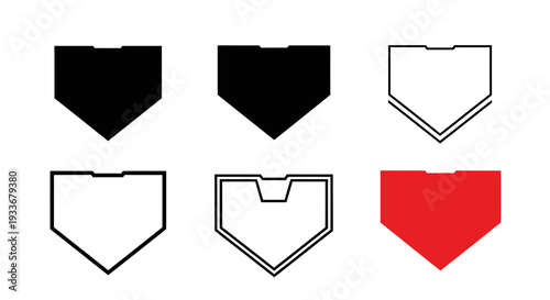 Baseball Home Plate Icons Set - Black, White, Red, Outline, Solid