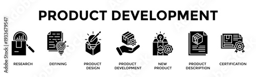 Product Development Banner Web Icon Vector Illustration Concept For Guide Products From Concept To Certified Launch