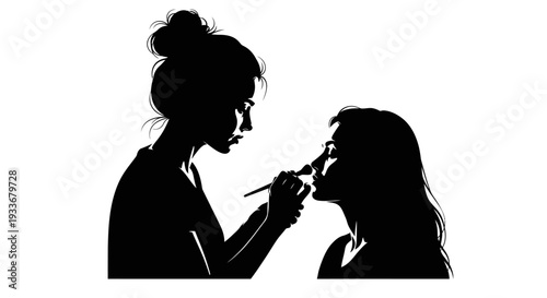 Makeup Artist Applying Cosmetics to Woman Silhouette