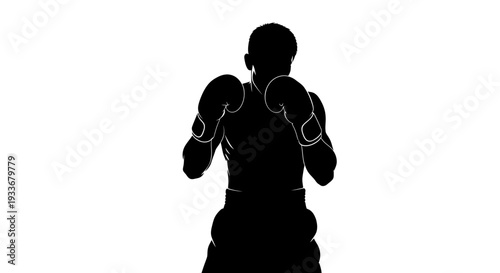 Silhouette boxer fighting stance with gloves