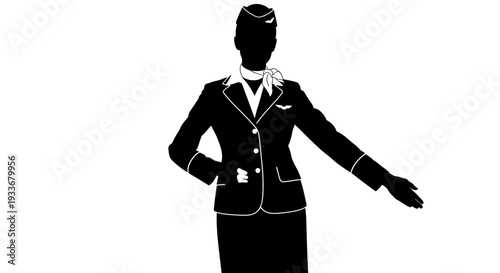 Silhouette of a Flight Attendant in Uniform, Welcoming Gesture