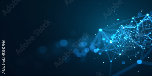 Glowing blue digital vector background featuring an abstract space design with bright stars and light flares for a technology network wallpaper