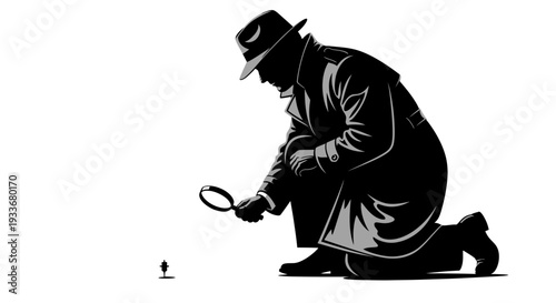 Detective with Magnifying Glass Inspecting Tiny Clue