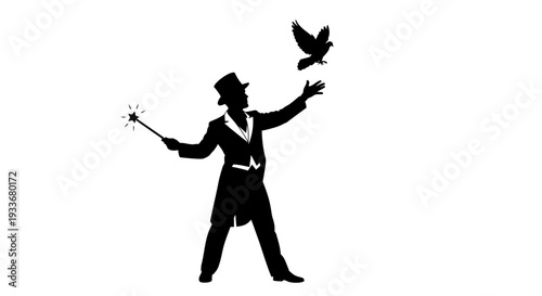 Magician Silhouette with Dove and Wand