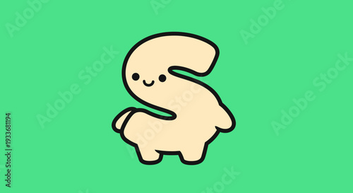 A cartoon character with a smiling face is depicted on a green background illustration viewed from the side.