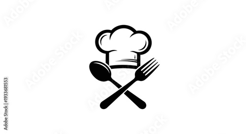 Classic culinary emblem with chef's toque, crossed spoon, and fork signifying gourmet cuisine