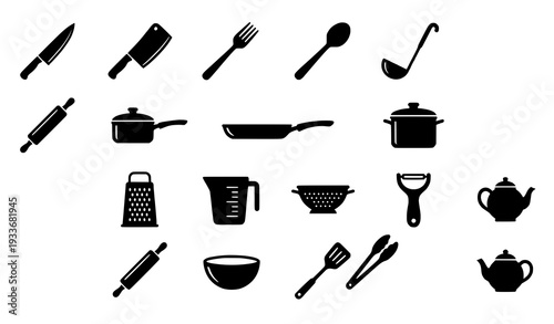 Culinary Tool Silhouette Icons Black Kitchen Utensil Vector Collection for