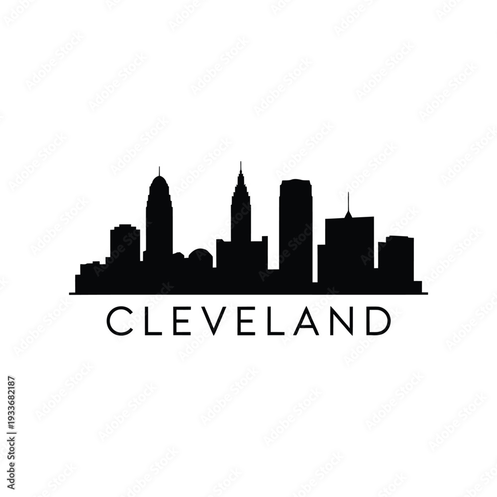 Obraz premium Black silhouette of the cleveland skyline with city name below
