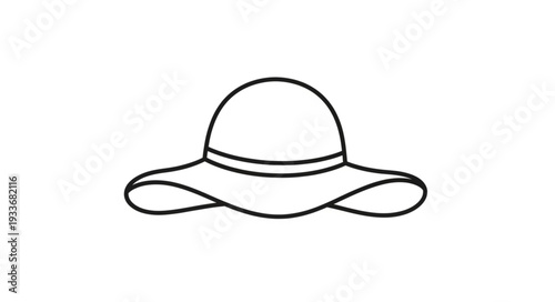 Simple Black Line Drawing Sun Hat.