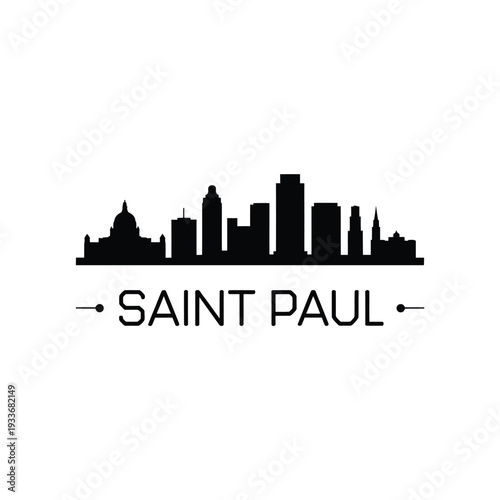 Tableau sur toile Saint paul skyline silhouette with city name typography below