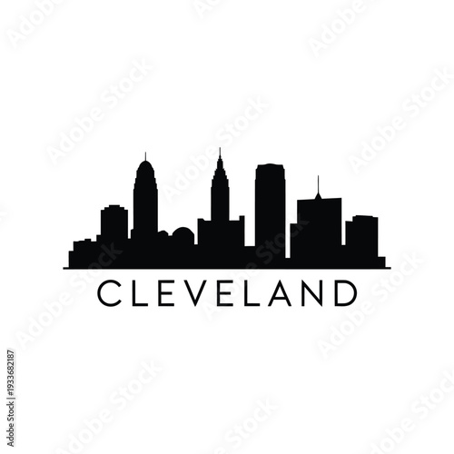 Photos Black silhouette of the cleveland skyline with city name below