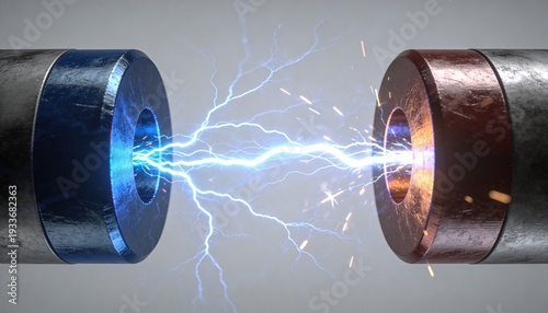 Electric Spark: Two metallic poles are charged with electricity, resulting in a mesmerizing display of a powerful electrical arc.