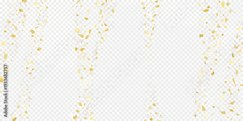 Golden confetti falling on a transparent background creating a festive effect