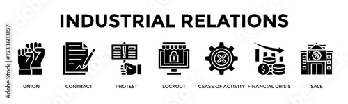 Industrial Relations Banner Web Icon Vector Illustration Concept For Understand Workforce Conflicts And Business Crisis Impact