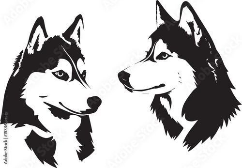 Wolf Inspired Husky Silhouette Dog Logo With Natural Black And White Graphic Style isolated on white background