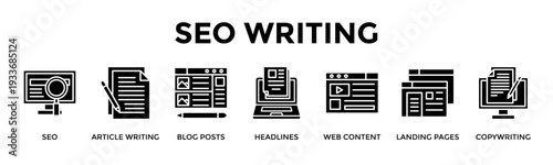 Seo Writing Banner Web Icon Vector Illustration Concept For Optimize Written Content To Rank And Convert Effectively