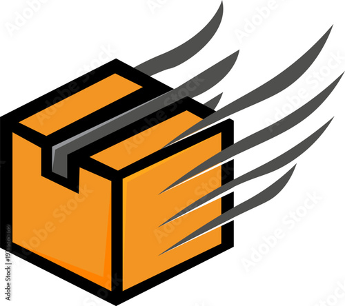 Minimalist Fast Delivery Box Icon - Parcel with Motion Lines for Logistics and Shipping