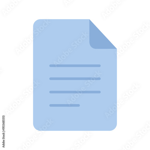 Minimal flat vector illustration of a blue document file icon with folded corner detail. Clean and simple design with soft color tones, isolated on light background. Perfect for digital file