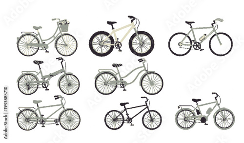 Colorful cartoon bicycle vector set with various bike styles and fun cycling-themed designs