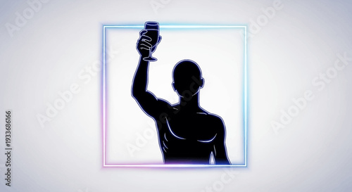 Sleek minimalist silhouette of a man toasting with a glow effect, embodying celebration and