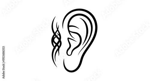 Minimalist Human Ear Outline with Abstract Tribal Motif Graphic Art Illustration Isolated
