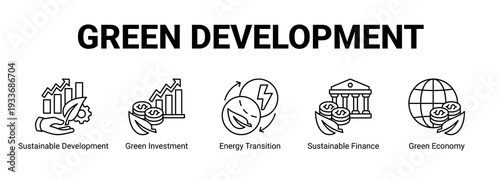 Green Development web banner icon concept, with Sustainable Development, Green Investment, Energy Transition, Sustainable Finance.