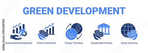 Green Development web banner icon concept, with Sustainable Development, Green Investment, Energy Transition, Sustainable Finance.