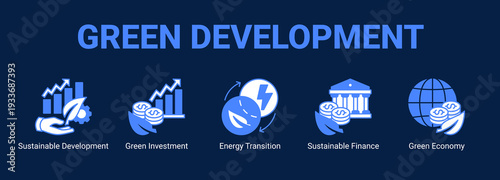 Green Development web banner icon concept, with Sustainable Development, Green Investment, Energy Transition, Sustainable Finance.