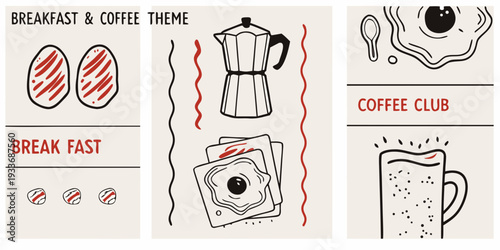 Breakfast and coffee themed graphic with illustrations of food and drinks