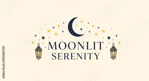 Moonlit Serenity A Celestial Nightscape with Hanging Lanterns, Stars, and Crescent Moon
