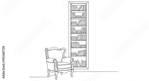 Simple Line Drawing of Bookshelf.