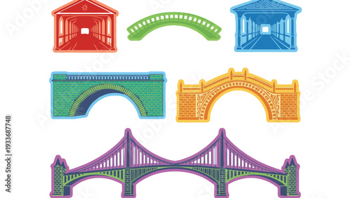 Bridge vector icons in different colors and styles
