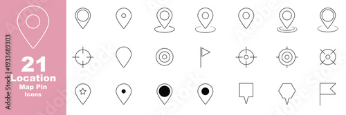 Location map pin icons set, Map marker pointer icon collection vector. Time, date and location editable stroke outline icons set. Address line icons and navigation outline icons set. isolated on white