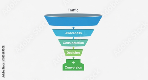 Sales Funnel Diagram Illustrating Customer Journey Stages.