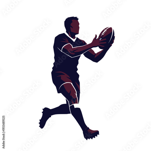 Rugby Player Catching Ball Silhouette, Dynamic Sports Action Illustration