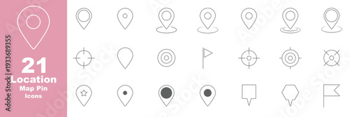 Location map pin icons set, Map marker pointer icon collection vector. Time, date and location editable stroke outline icons set. Address line icons and navigation outline icons set. isolated on white