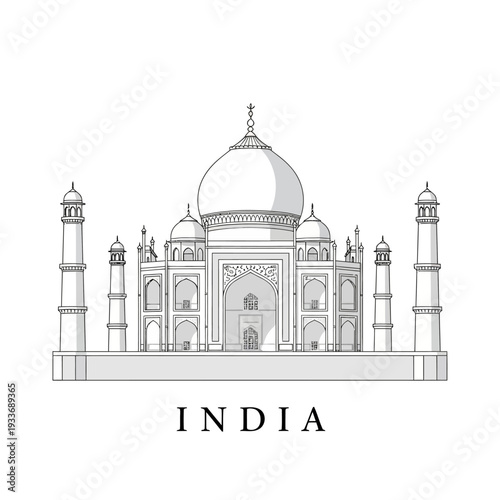 India Taj Mahal Monument Line Art Illustration