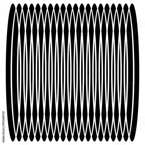 Abstract Optical Illusion with Thick Black Overlapping Curves, 3D Ribbed Column Pattern, Geometric Op Art on Transparent Background