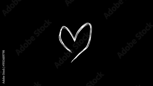 love white line, heart icon animation drawing of love signs hand-drawn animation outline marker brush black heart